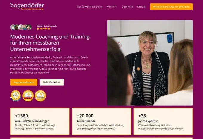 Webdesign-Referenz: bogendoerfer-personalentwicklung.de — Hero mit Stat-Karten