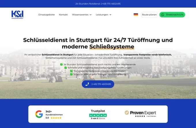 Webdesign-Referenz: ki-schluesseldienst.de — Hero mit Bewertungs-Leiste