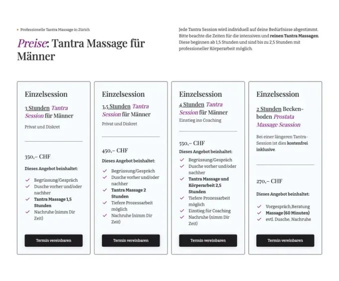 Webdesign-Referenz: byveronikamutti.ch — Preis-Karten-Section
