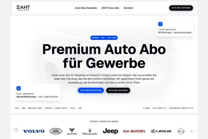 Webdesign-Referenz: zaht-mobility.de — dunkler Hero mit Marken-Logoband